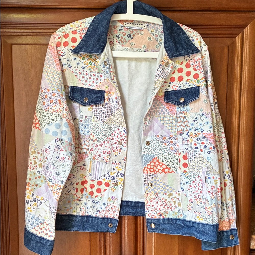 Carleen Denim Trucker Jacket Floral Quilted Pattern Large